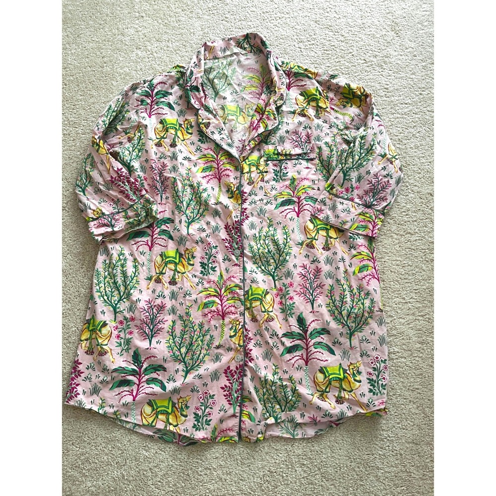 Printfresh Cotton Pajamas Sleep Dress Oversized Size XL Camel Print